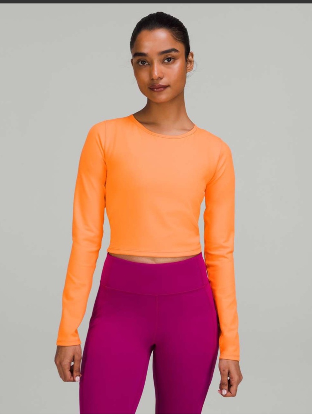 Lululemon Wunder Train Cropped Long Sleeve Shirt Orange Frappe Sz 2